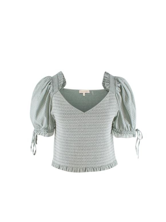 Love Shack Fancy Pale Green Shirred Tilly Smock Top