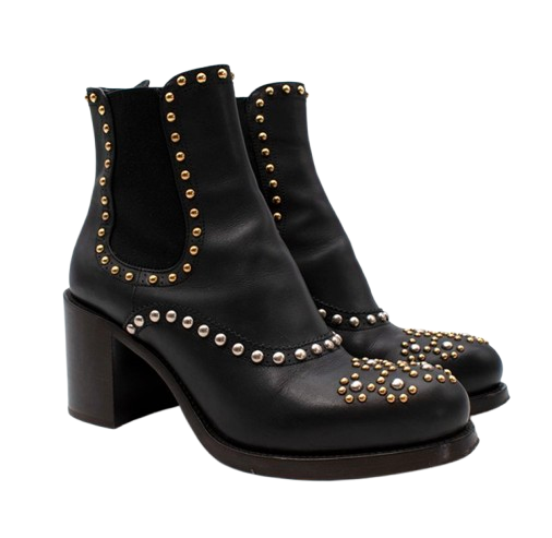 Prada Black Studded Western Boots
