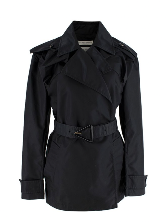 Bottega Veneta Black gabardine short trench coat