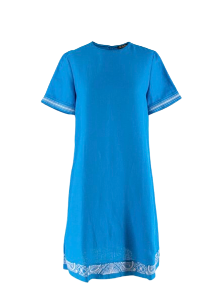 Loro Piana Blue flax embroidered hem shift dress