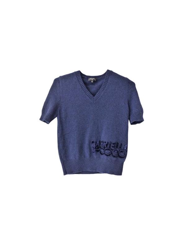 Chanel Navy cashmere Coco Gabrielle logo short sleeve jumper