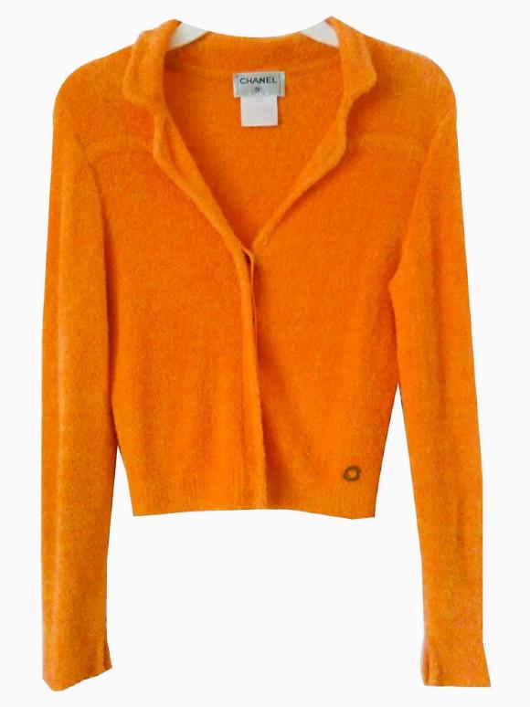 Chanel Orange Textured Knit Jacket