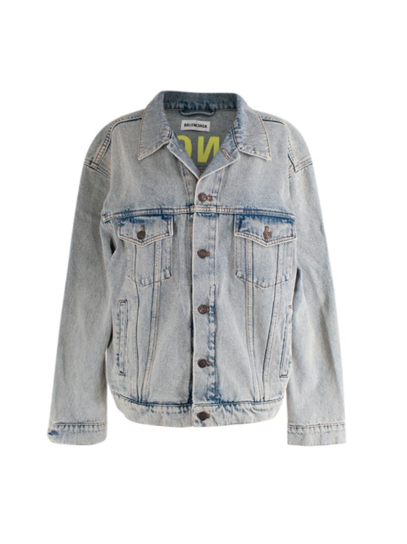 Balenciaga Acid-wash denim neon printed logo back jacket