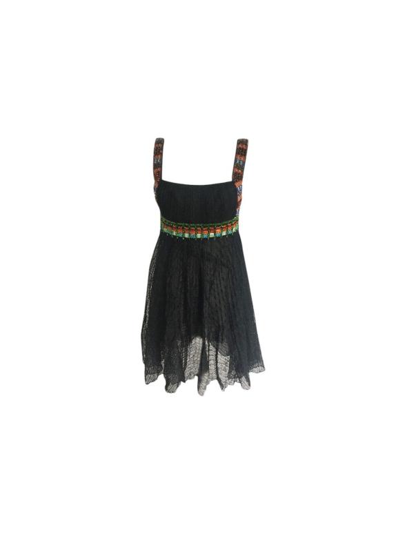 Missoni black crochet pleated beaded dress, UK 8-10