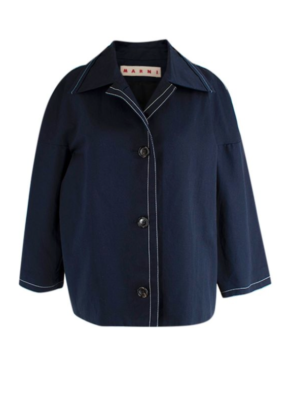 Marni Blue Boxy Jacket with Contrast Stitching