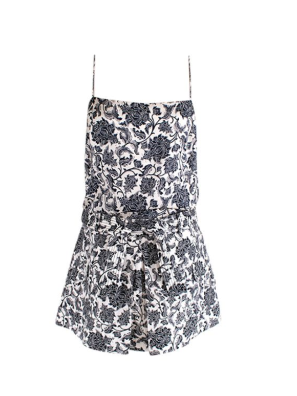 Zimmermann Black & ivory toile print silk-satin camisole & linen skirt