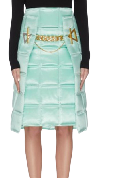 Bottega Veneta Menta Lacquered Matelasse Satin Skirt