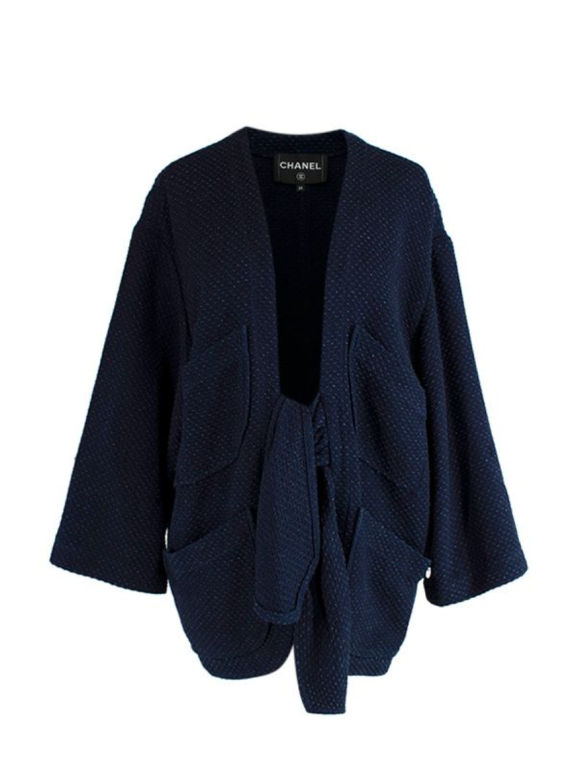 Chanel Navy Cotton Tie Front Cardigan