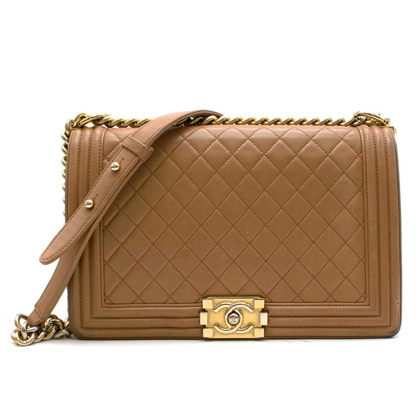Chanel Chanel Tan Lambskin Quilted Large Boy Bag Hewi