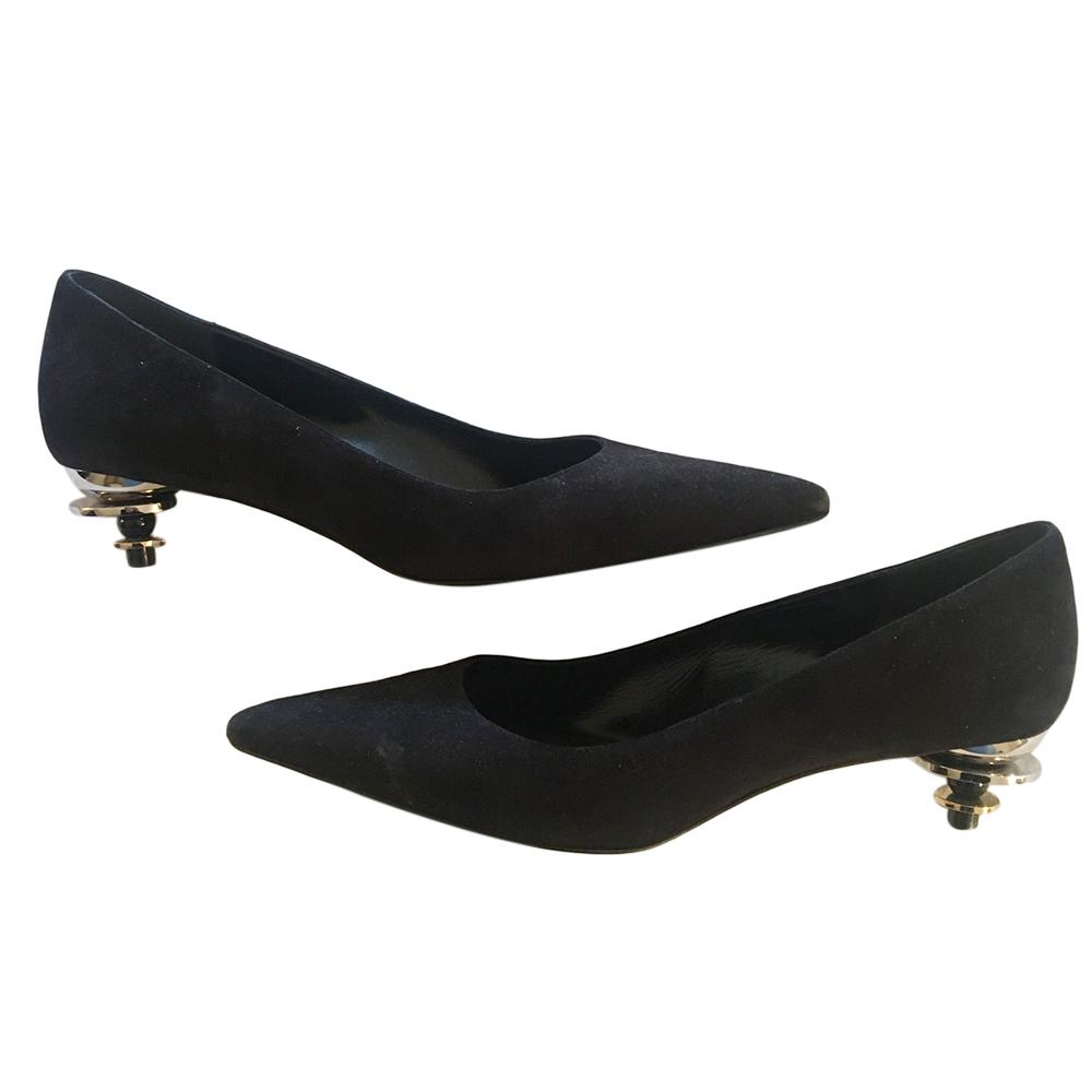 Hermes Black Suede Pumps with Sculpted Heel Hardly Ever Worn It