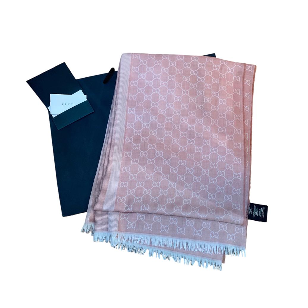 Gucci Gucci Pink GG Monogram Wool & Silk Reversible Scarf Hewi