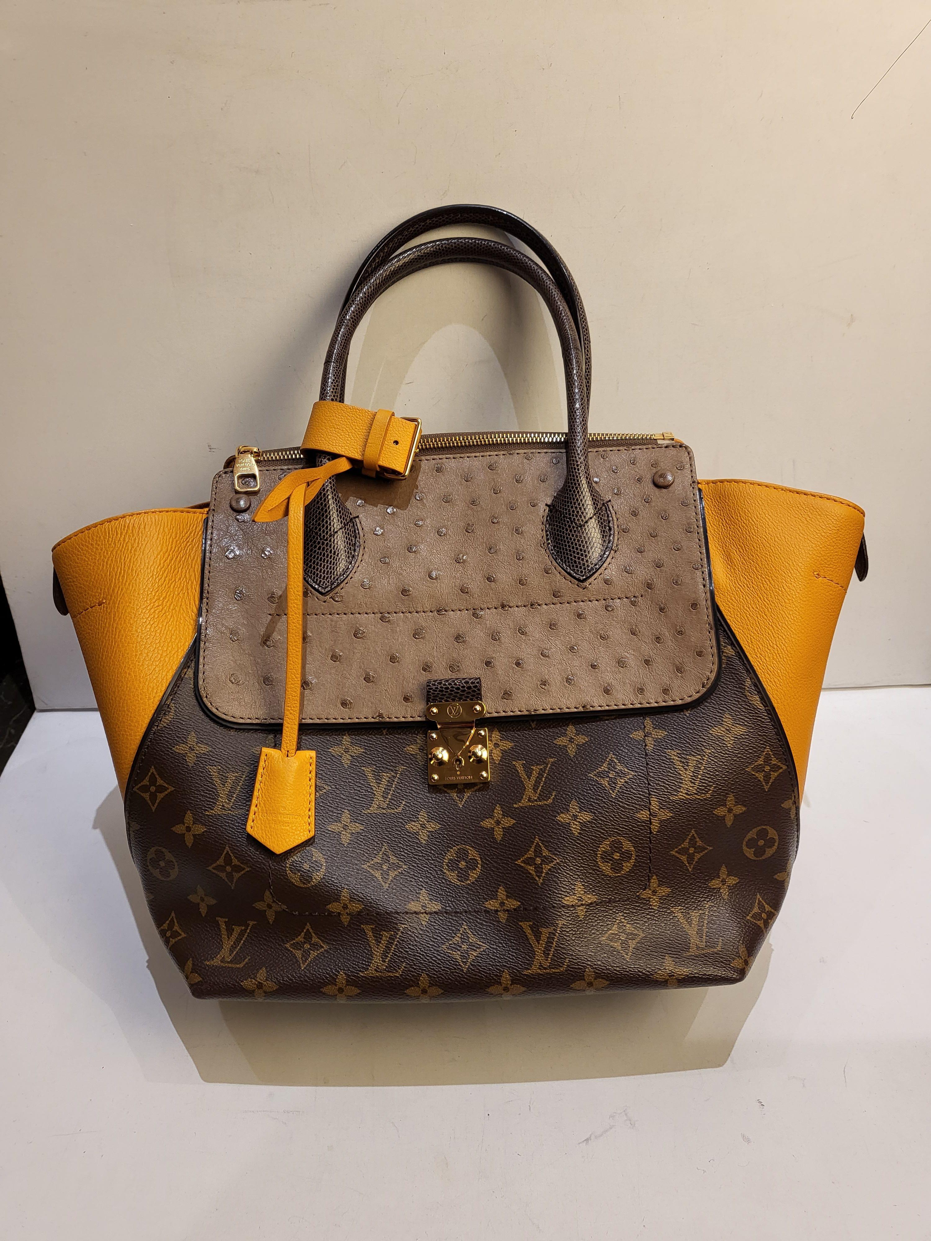 Louis Vuitton Ostrich & Lizard Majestueux Mustard Tote Hardly Ever