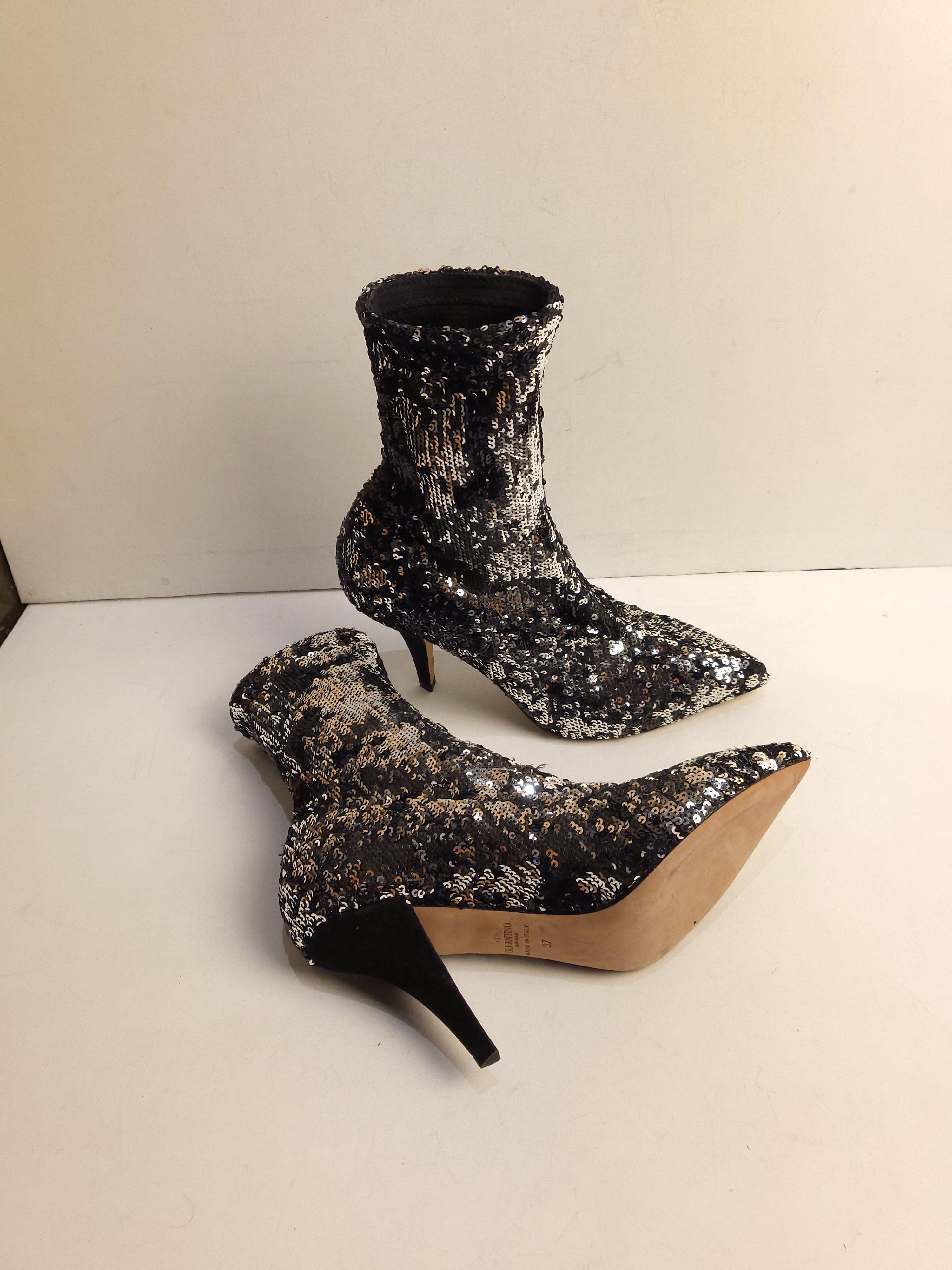 silver sequin booties