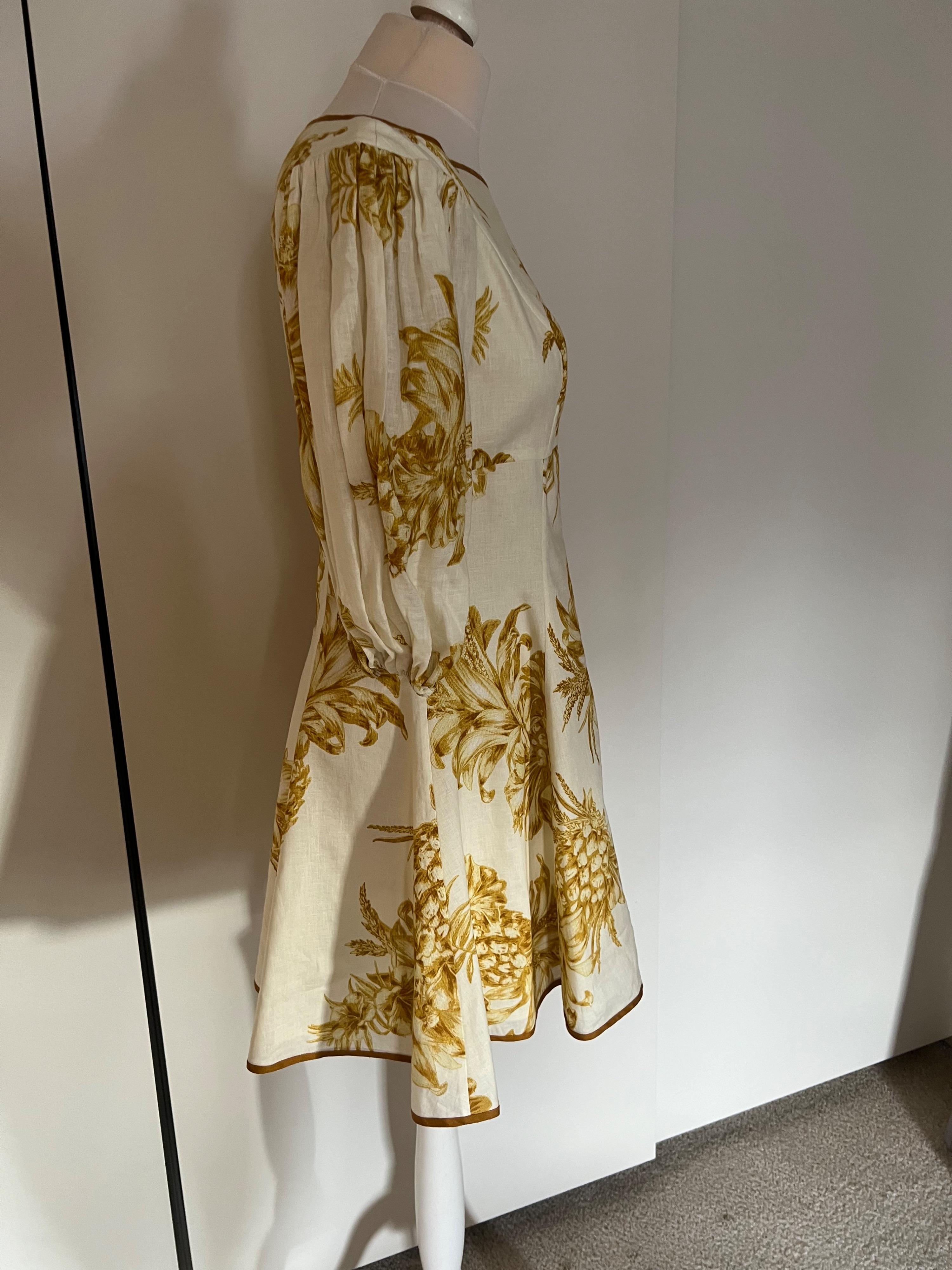 Zimmermann PuffSleeve PineapplePrint Linen Mini Dress Hardly Ever Worn It