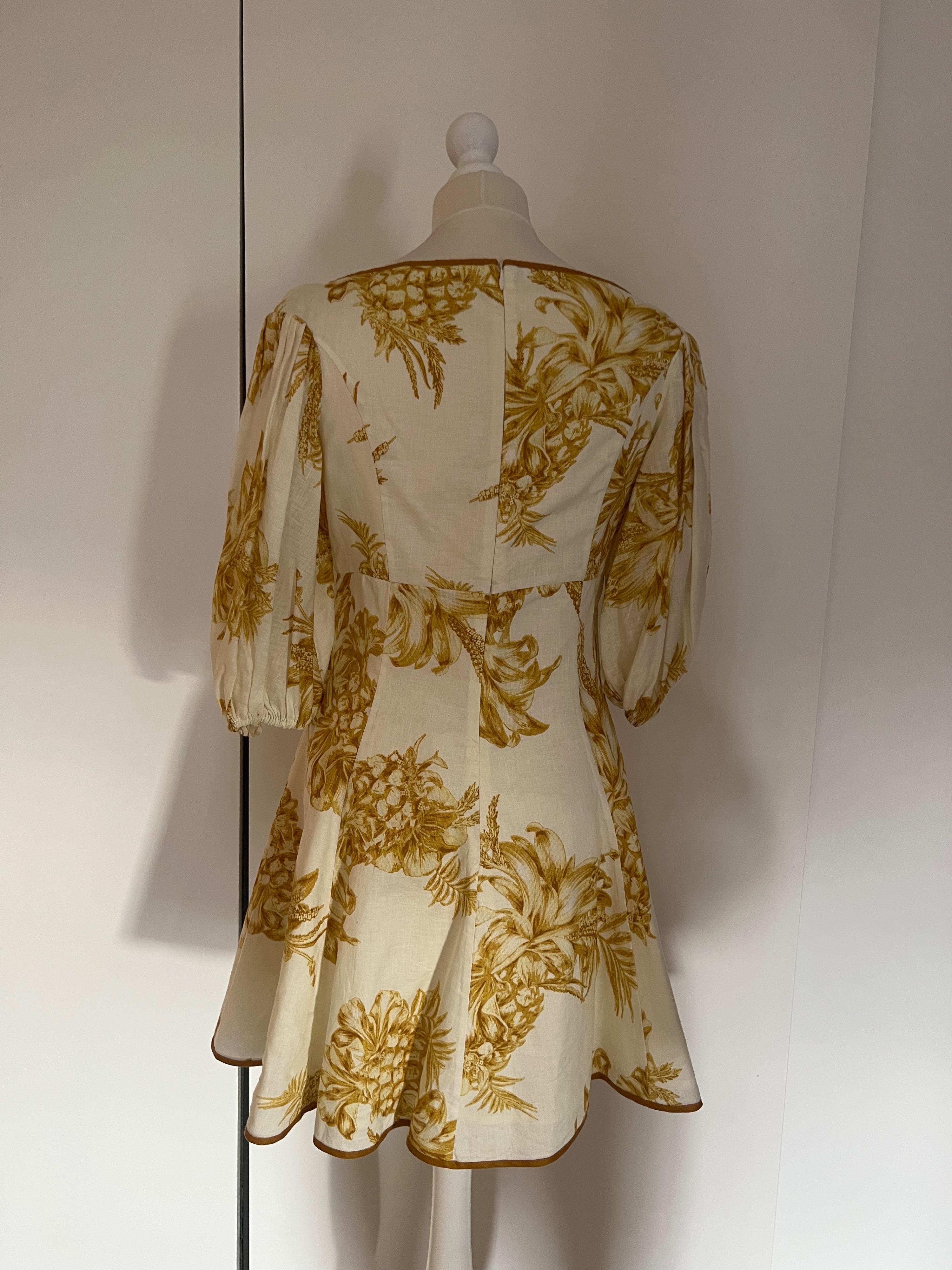 Zimmermann PuffSleeve PineapplePrint Linen Mini Dress Hardly Ever Worn It