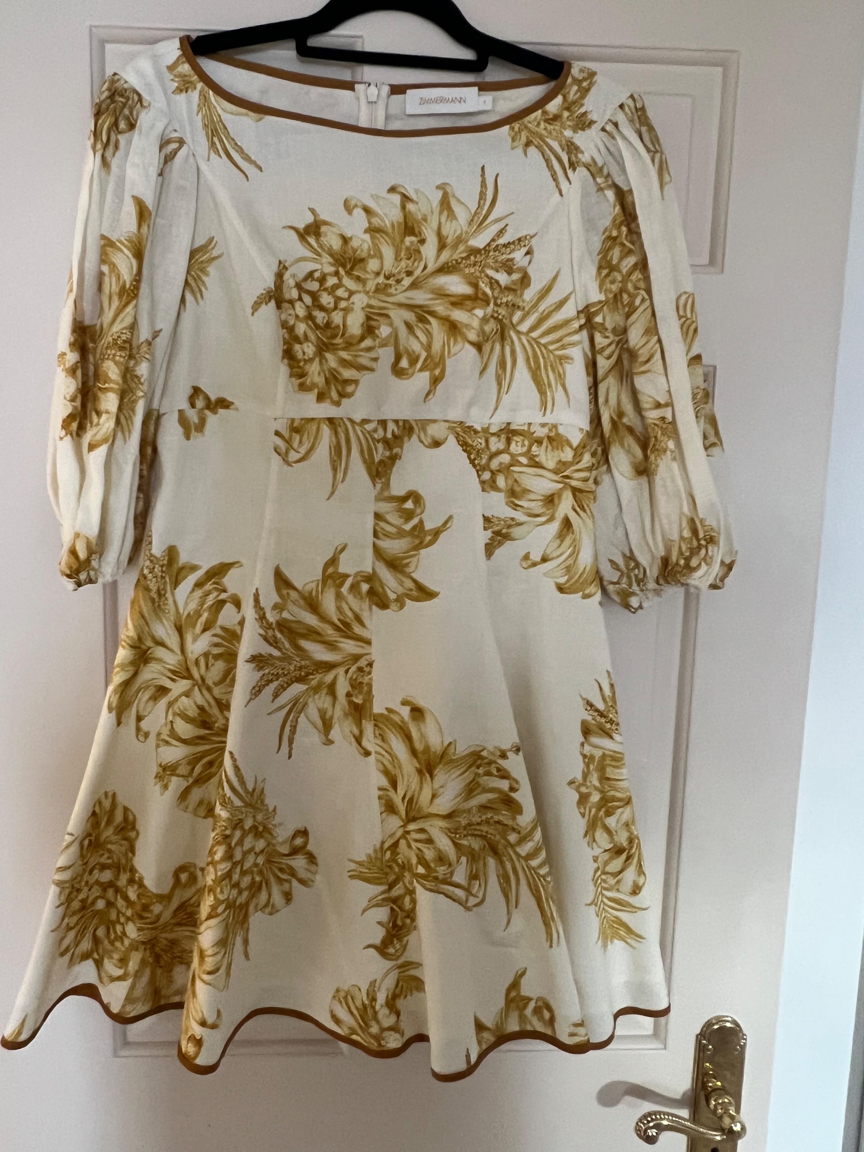 Zimmermann PuffSleeve PineapplePrint Linen Mini Dress Hardly Ever Worn It