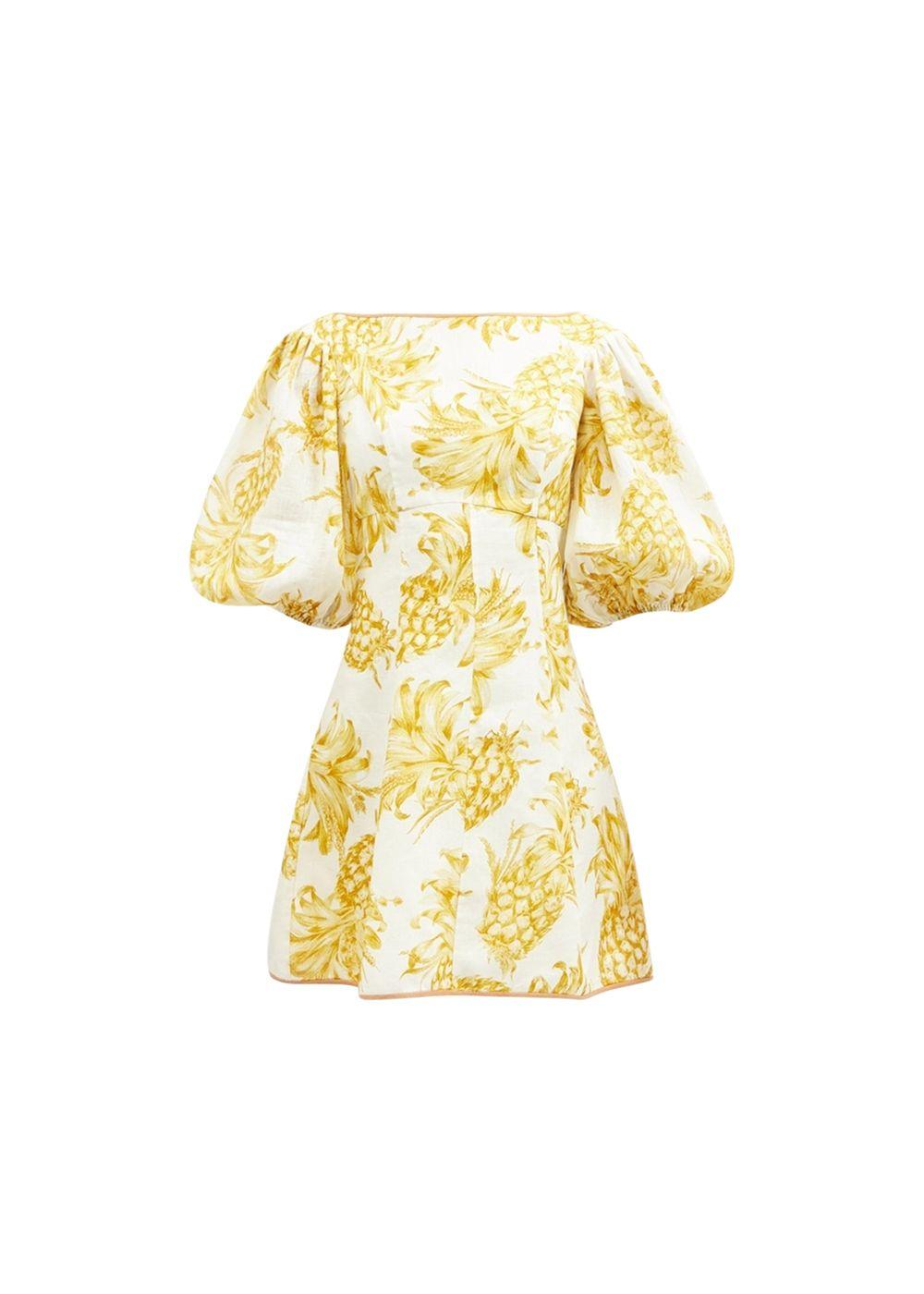 Zimmermann PuffSleeve PineapplePrint Linen Mini Dress Hardly Ever Worn It