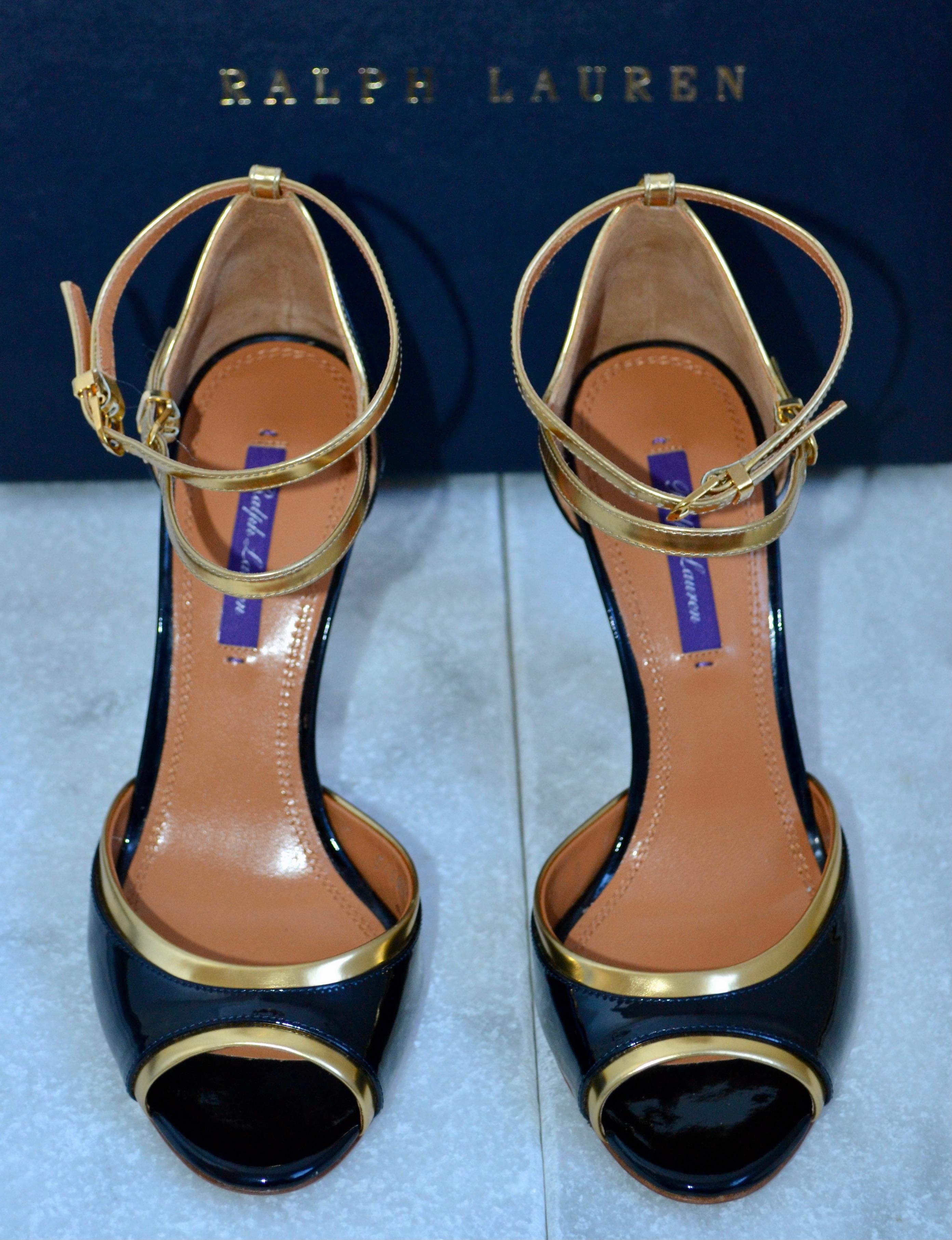Ralph Lauren Collection Navy & Gold Patent Leather Pumps Hardly Ever Worn It