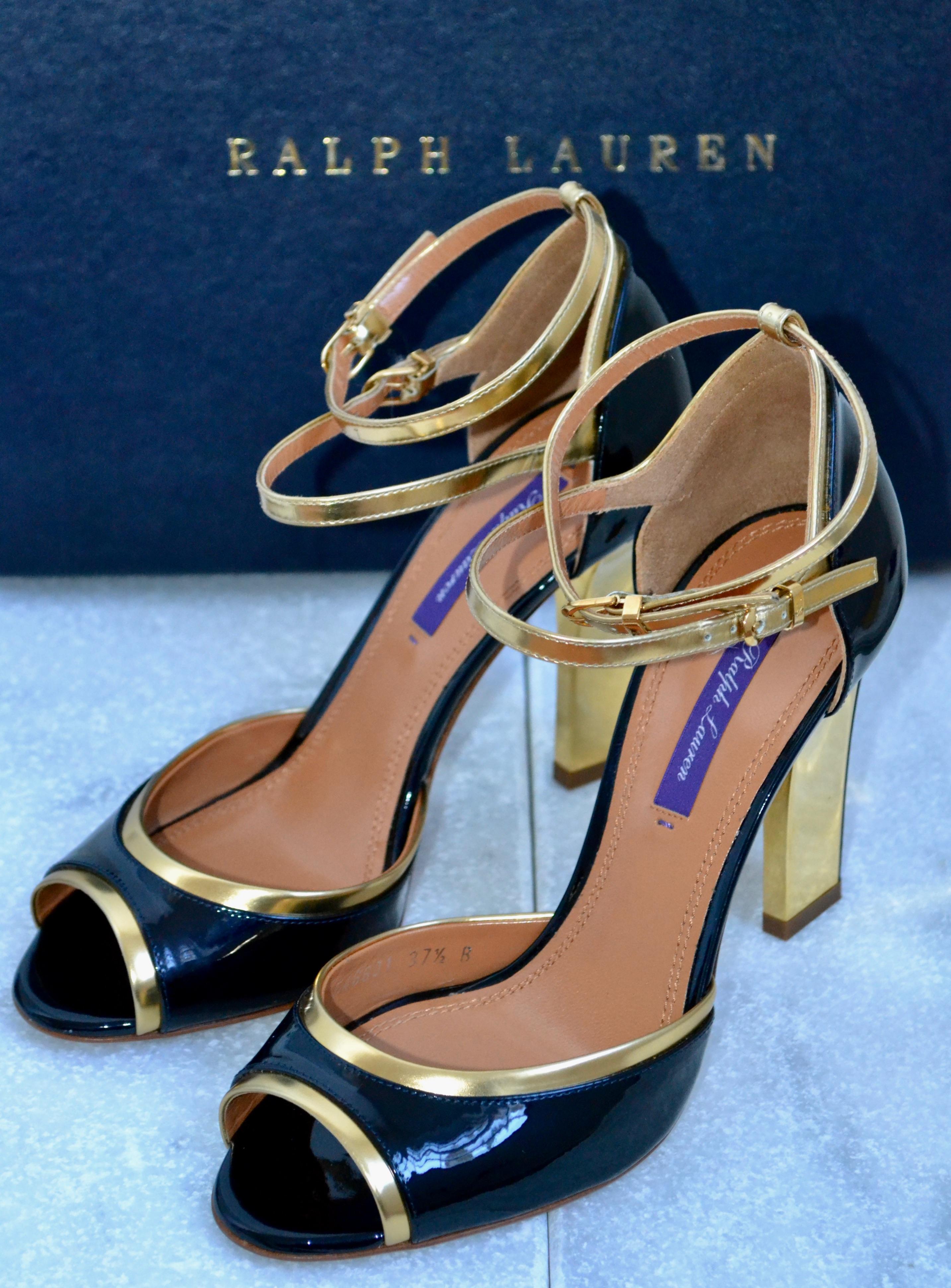 Ralph Lauren Collection Navy & Gold Patent Leather Pumps Hardly Ever Worn It