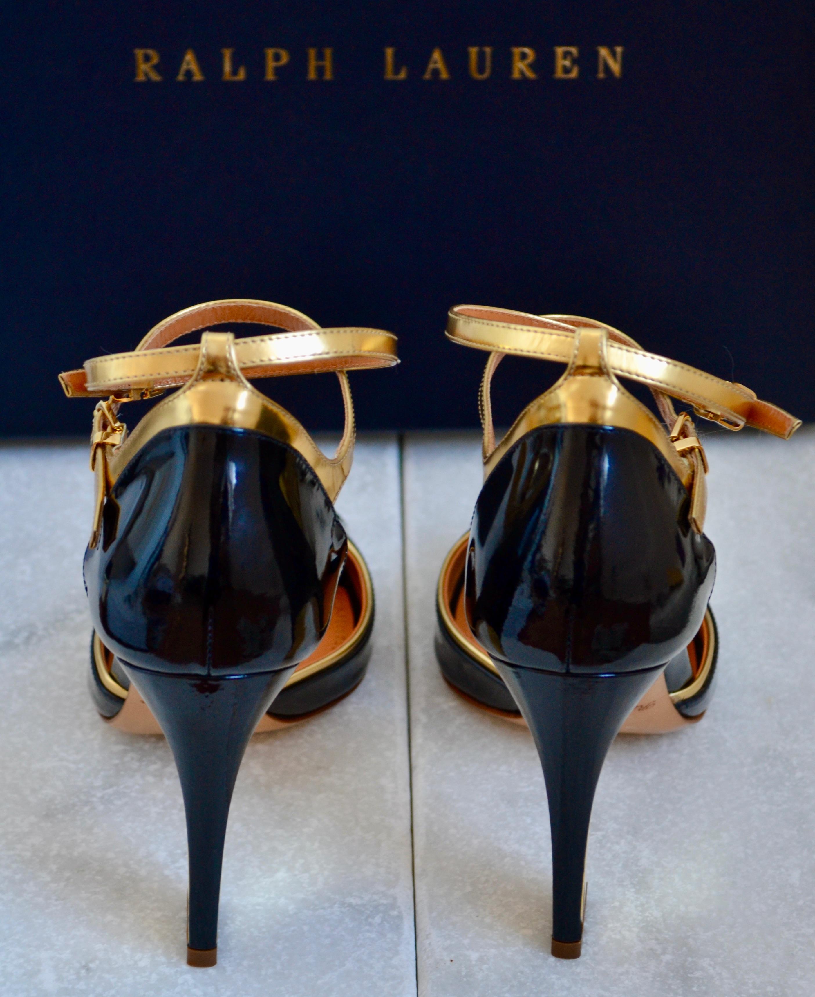 Ralph Lauren Collection Navy & Gold Patent Leather Pumps Hardly Ever Worn It