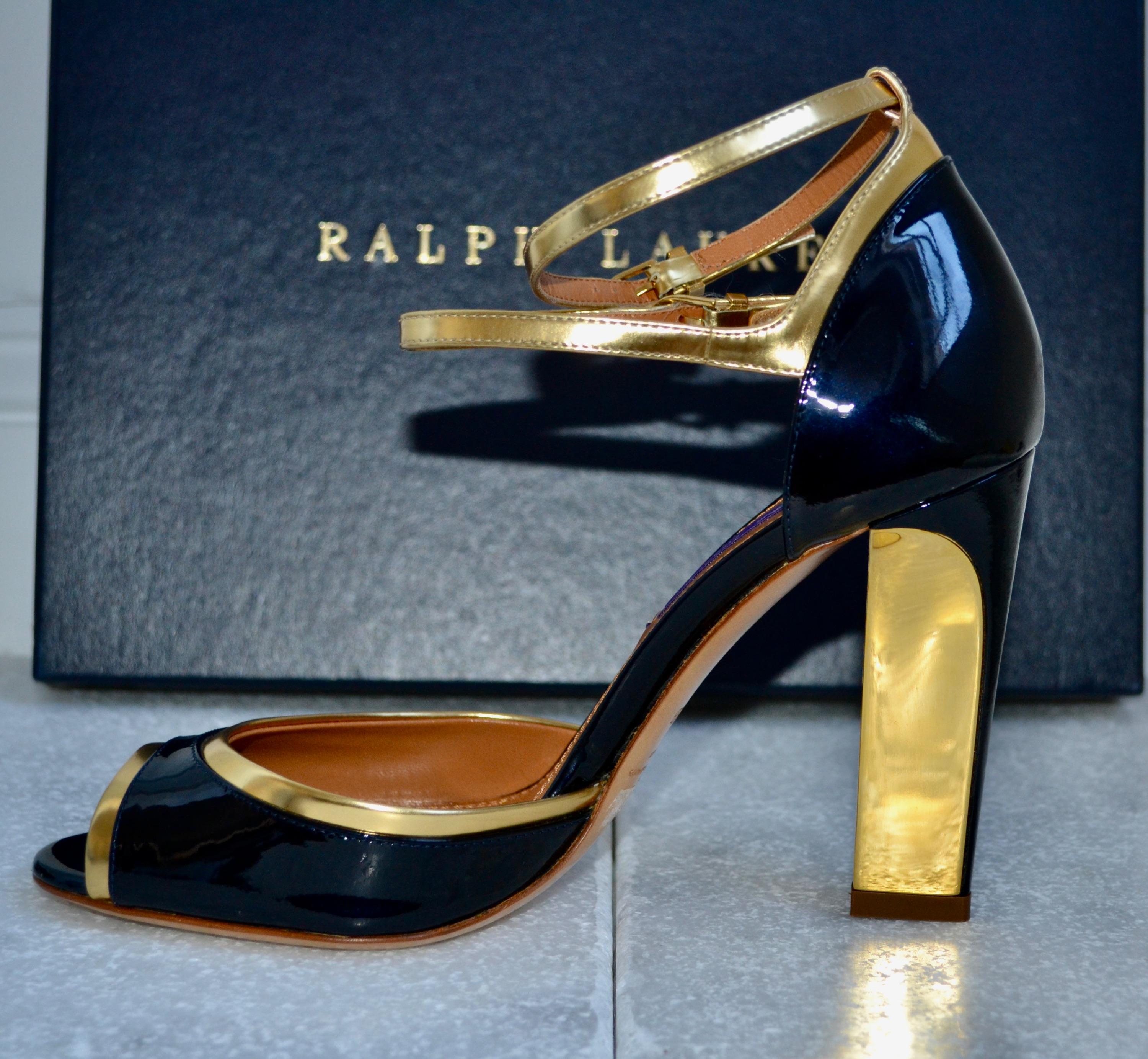 Ralph Lauren Collection Navy & Gold Patent Leather Pumps Hardly Ever Worn It