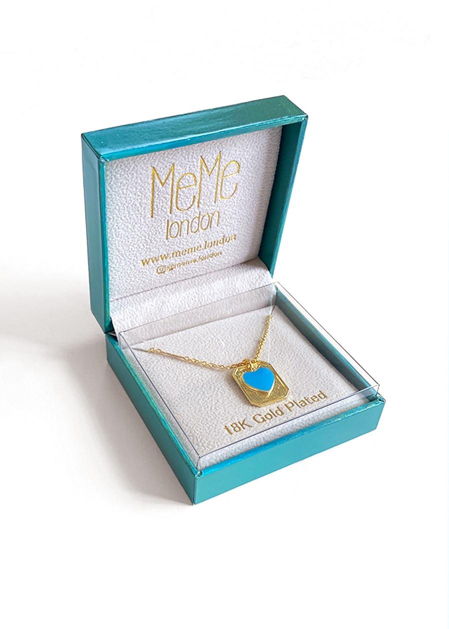 MeMe London 18ct Gold Plated Blue Heart Necklace Hardly Ever Worn It