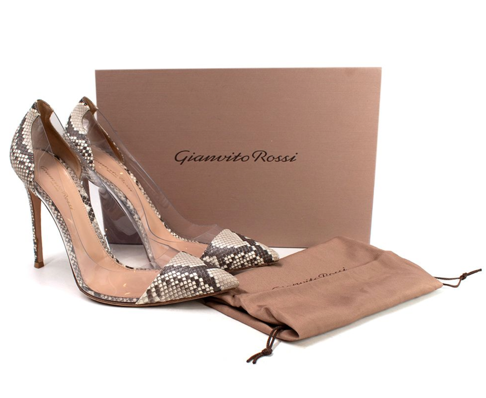 Gianvito Rossi Snakeskin Print Plexi 105 Pumps 41 Hardly Ever Worn It