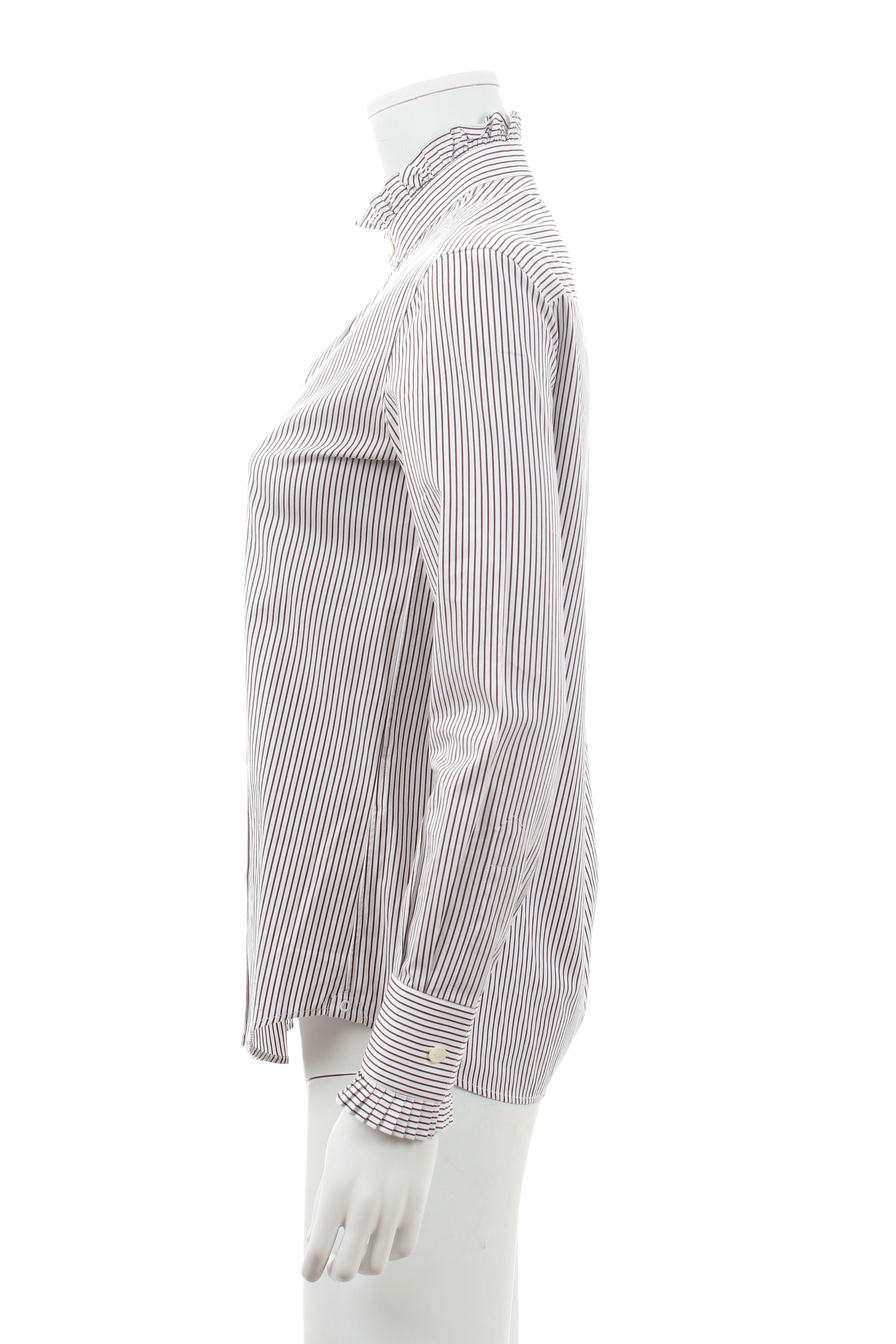 Celine Black & white striped piecrust collar blouse Hewi