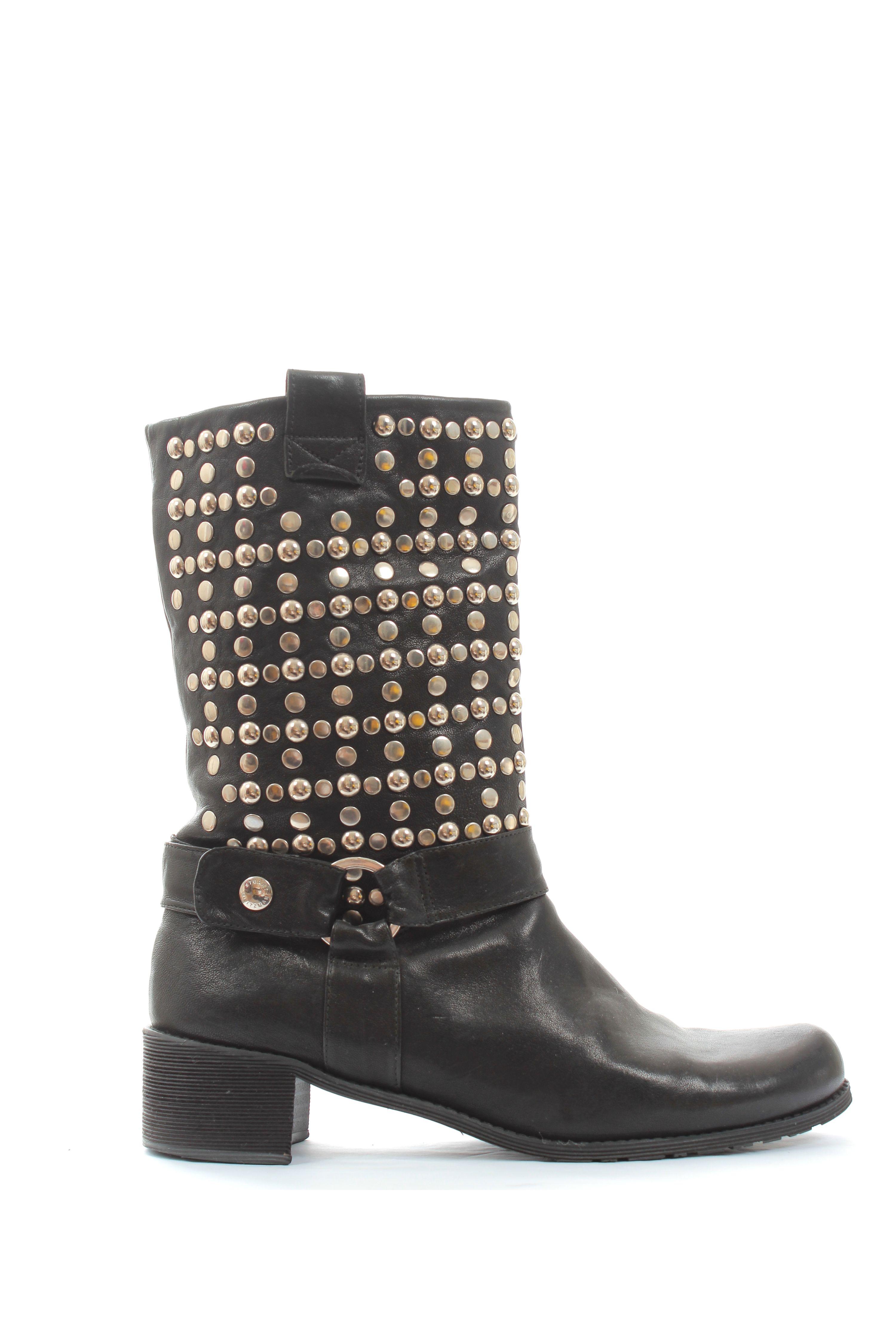 Stuart Weitzman Black leather studded biker boots Hewi