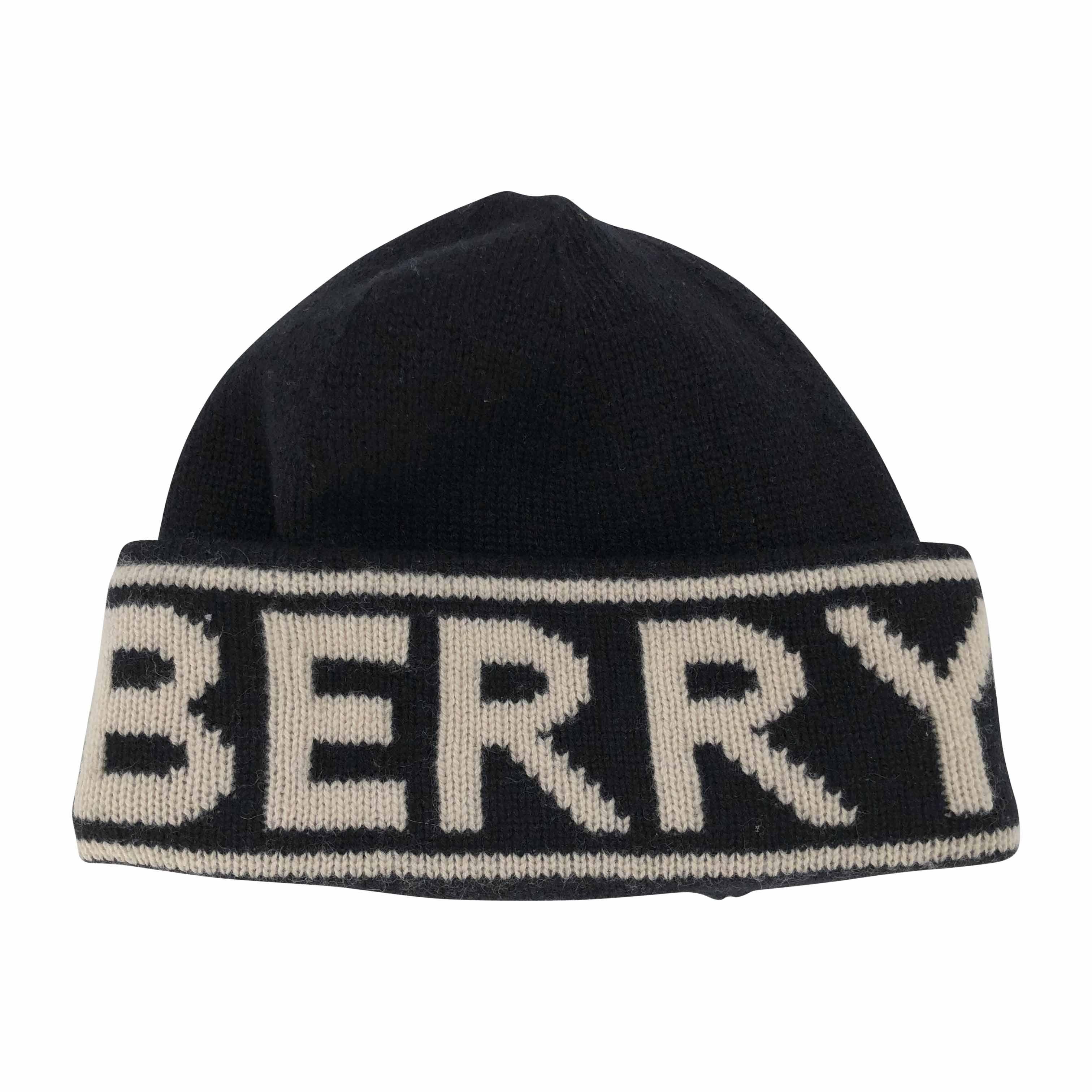 Burberry Black cashmere logo beanie hat Hewi