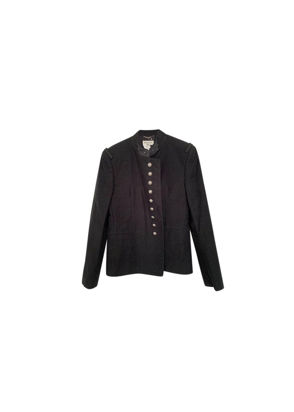 Saint Laurent Black brushed cotton twill military jacket Hewi