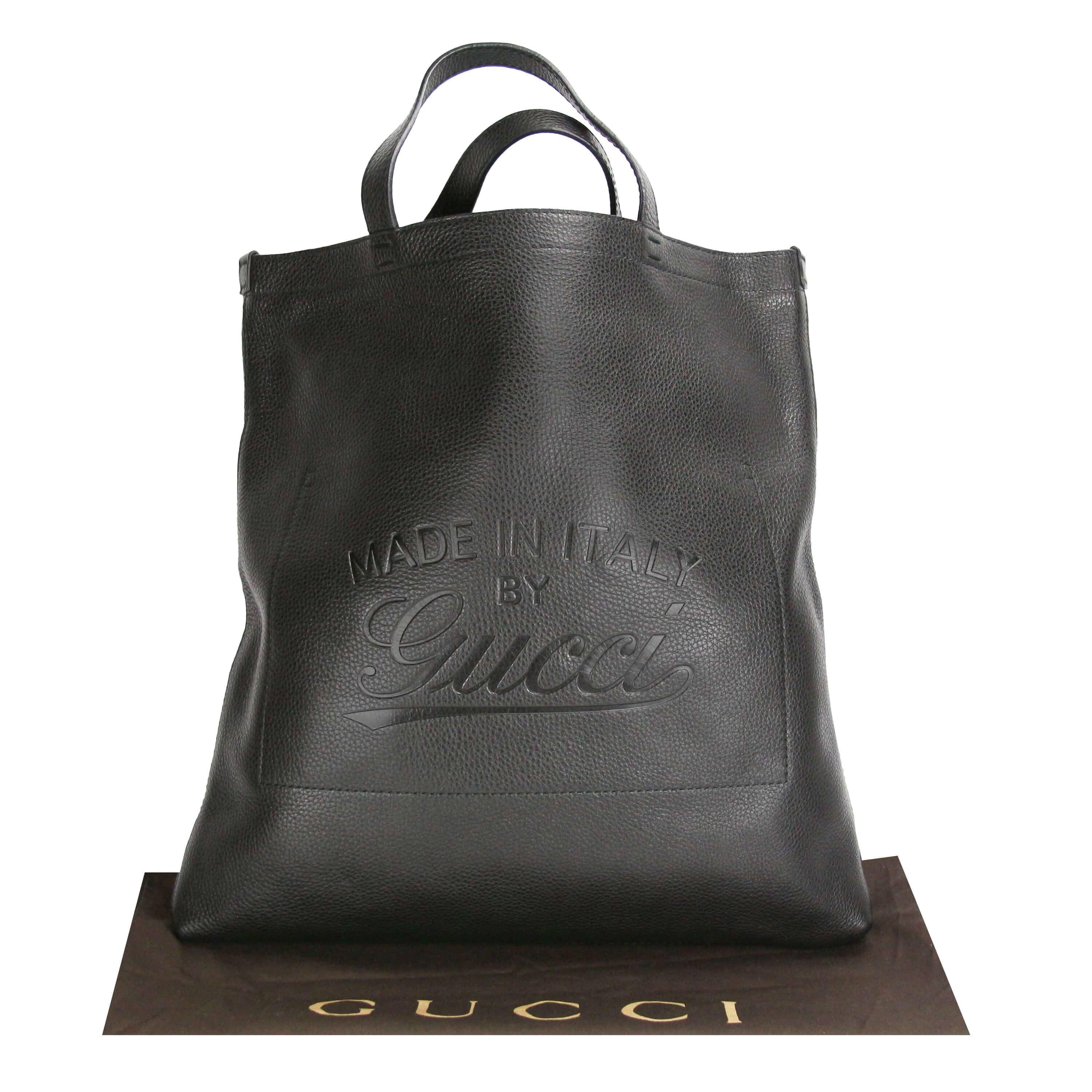 Gucci Black leather logo embossed tote bag Hewi