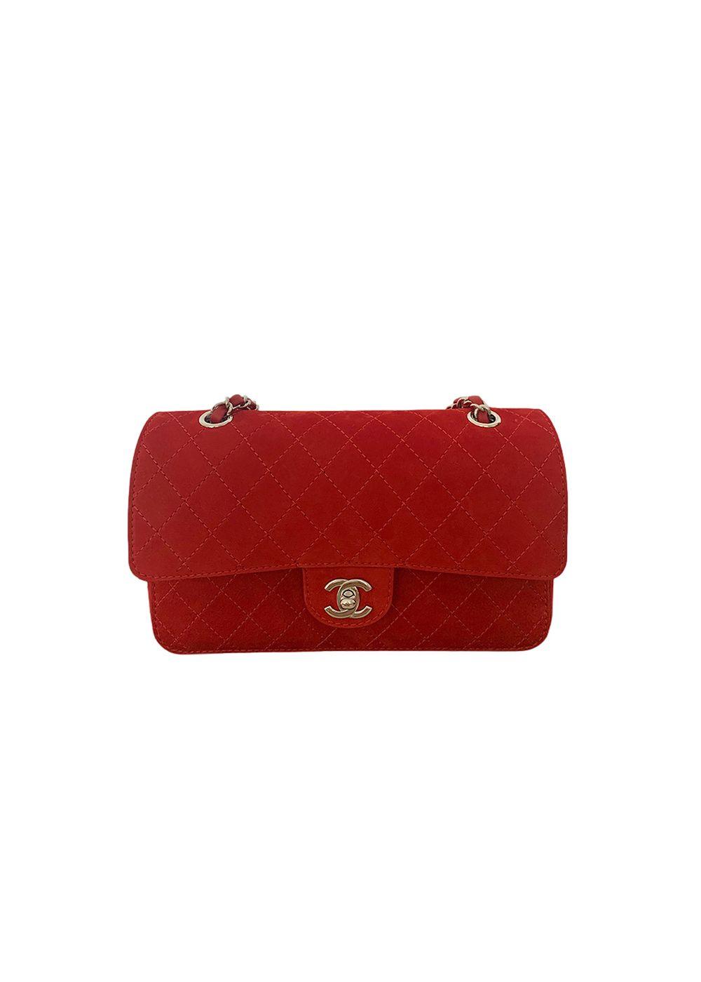 Chanel Red suede quilted flap bag M Hardly Ever Worn It