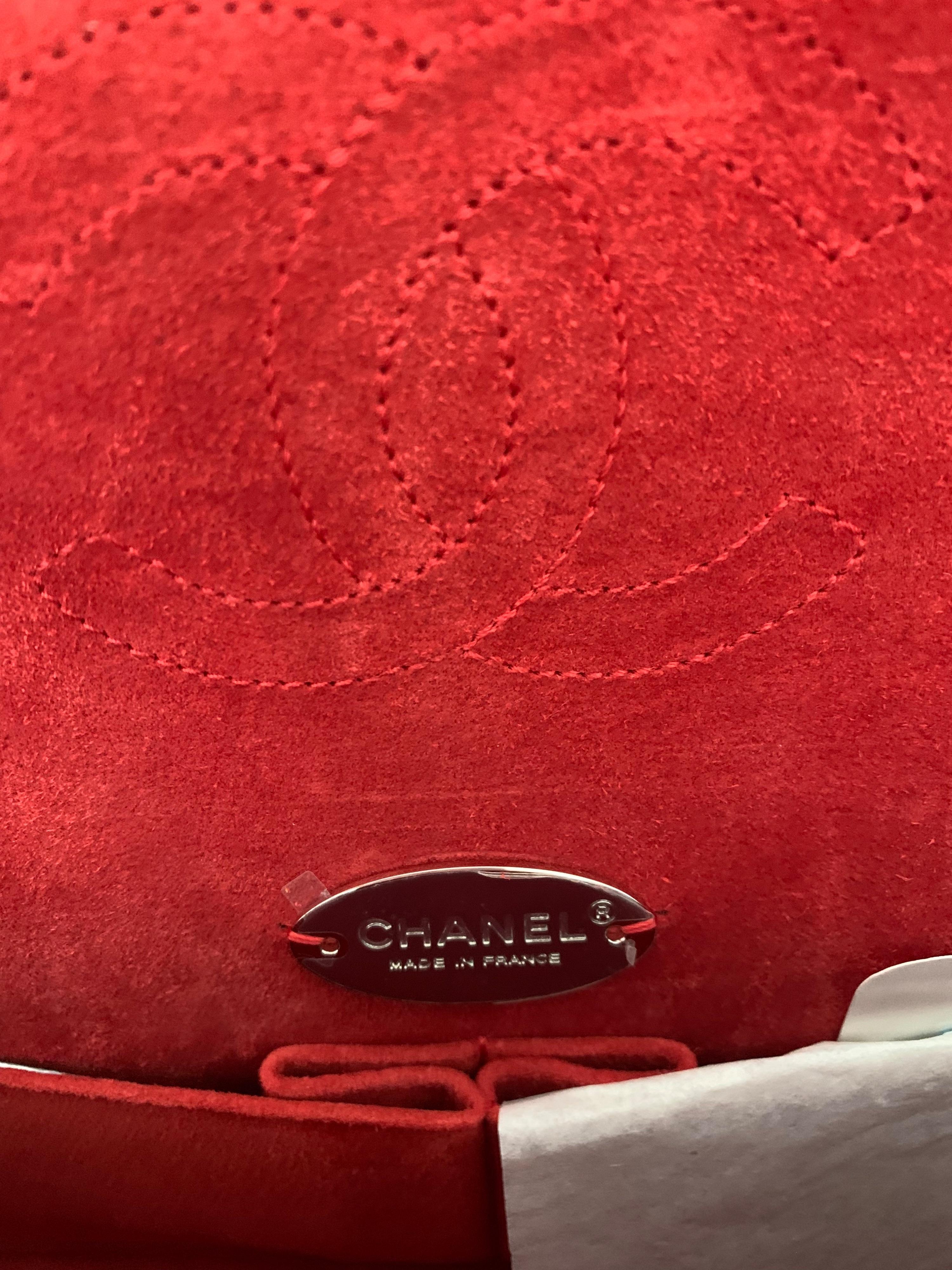 Chanel Red suede quilted flap bag M Hardly Ever Worn It