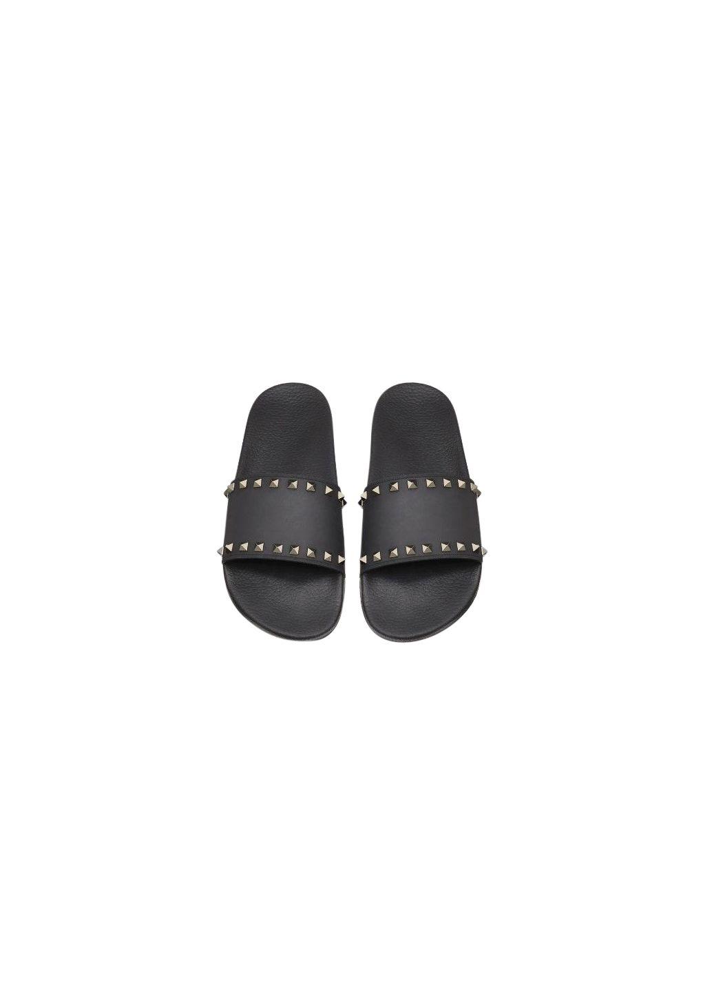 VALENTINO Rubber Rockstud Slide Sandals 37 Grey 339036