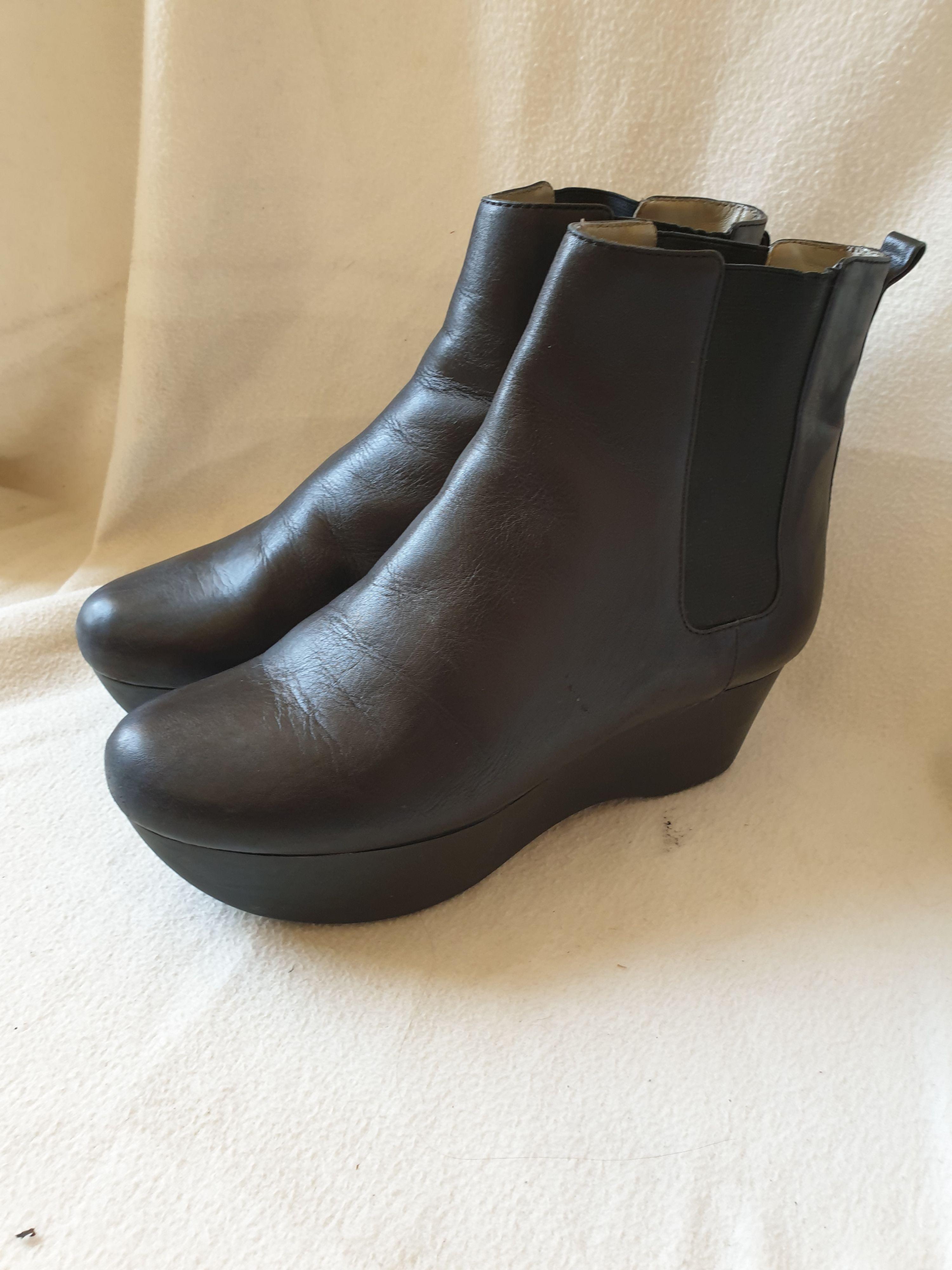 Jil Sander Black Leather Wedge Ankle Boots 39 Hardly Ever Worn It