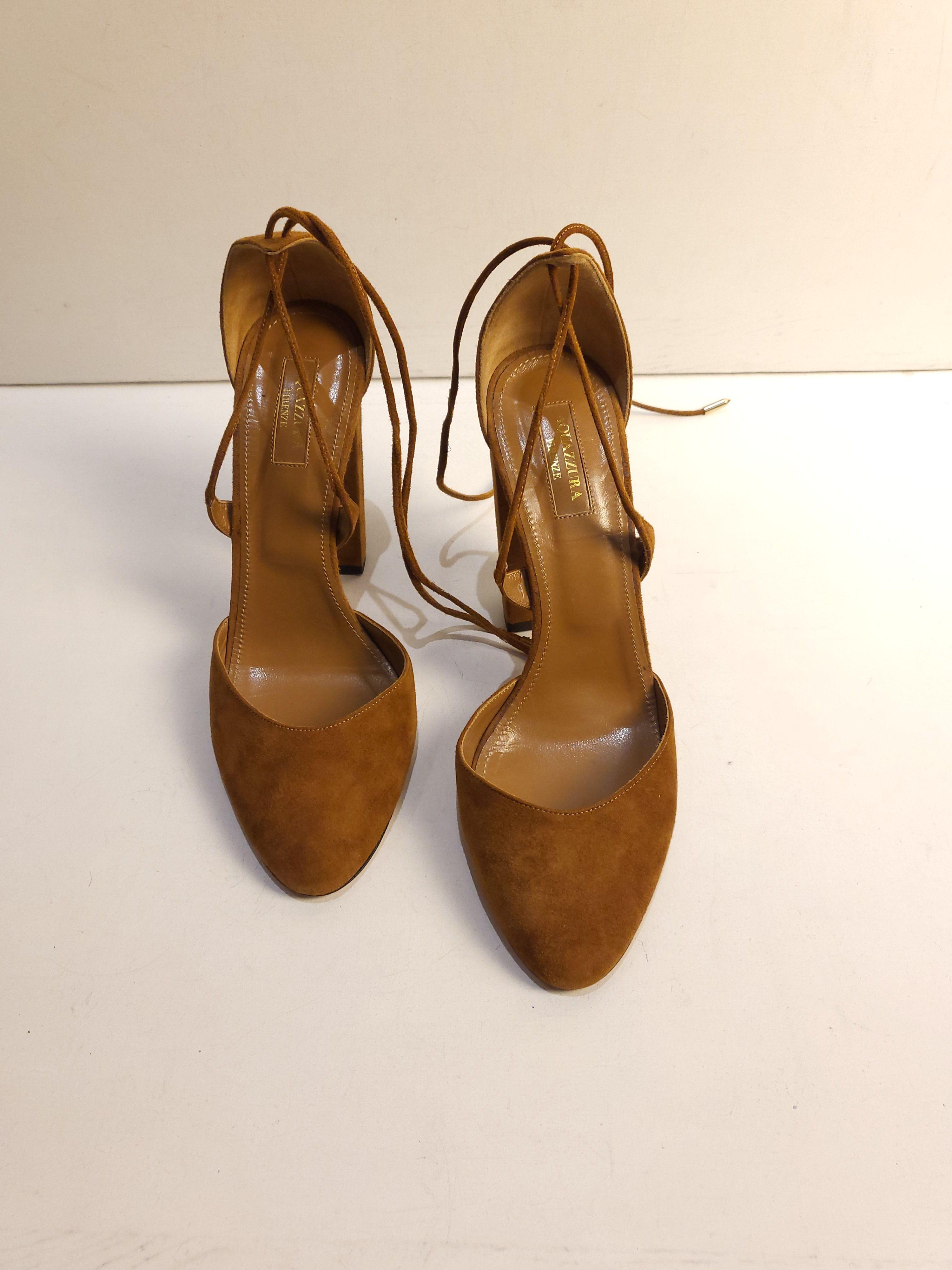 Aquazzura tan suede d'Orsay block heeled pumps Hardly Ever Worn It