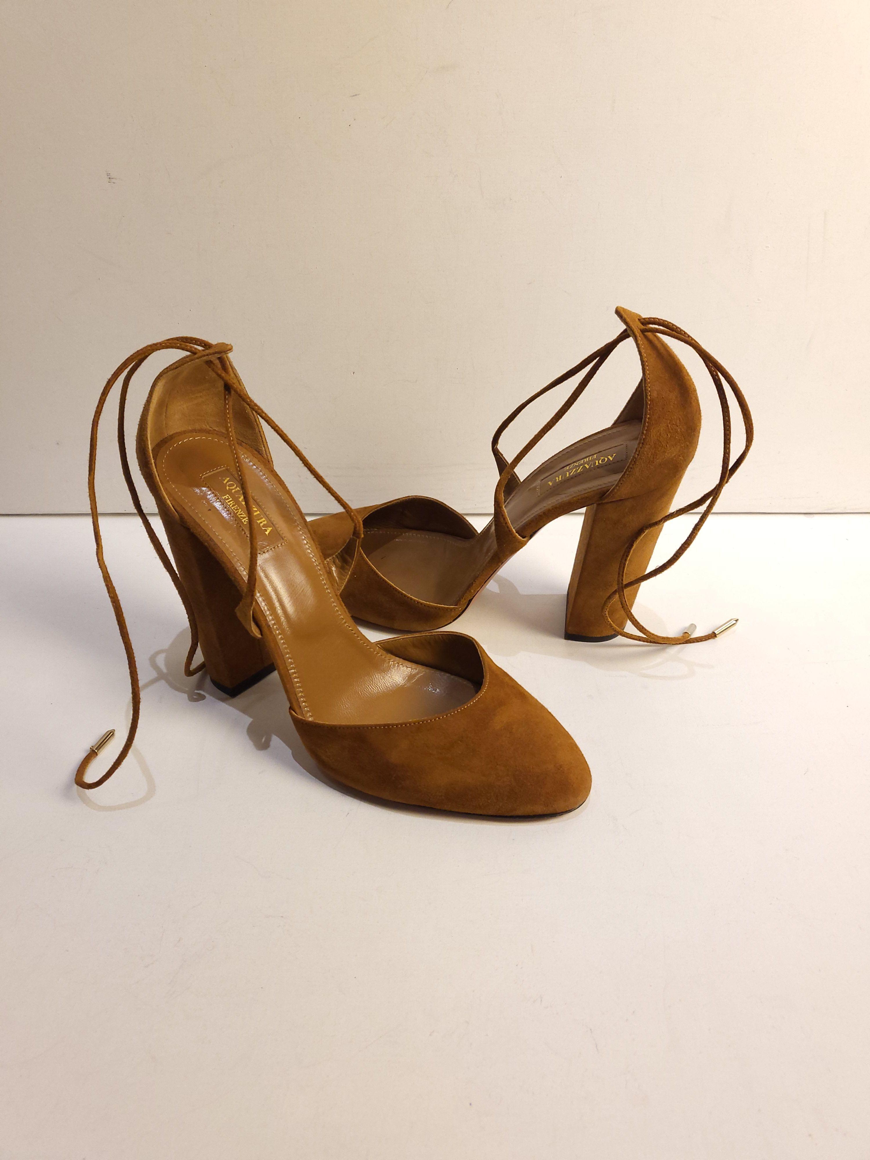 Aquazzura tan suede d'Orsay block heeled pumps Hardly Ever Worn It